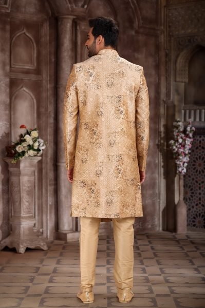 Futuristic Golden Mens Sherwani for Wedding and Celebration Wear Kurta Pajama Wholesale