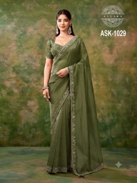 Futuristic Green Royal Queen Tissue Organza Designer Saree with Fancy Work at Wholesale Rate Organza Sarees Wholesale