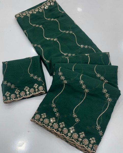 Futuristic Green Star Georgette Saree with All Over Sequins Embroidery Work Embroidery Sarees Wholesale