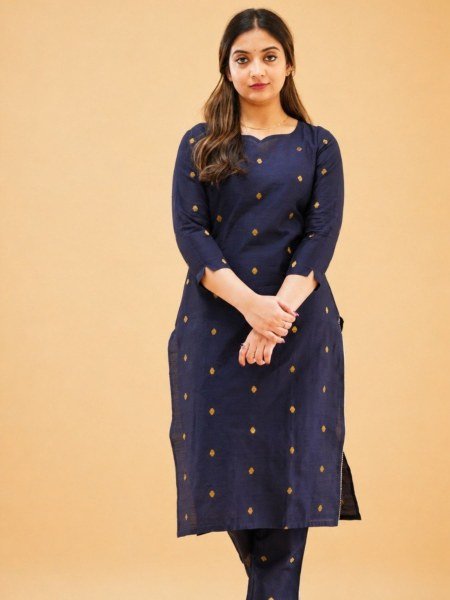 Futuristic Kanchi Cotton stylish Round V neck design Kurti Pant Set with Zari Work for Women Kurtis