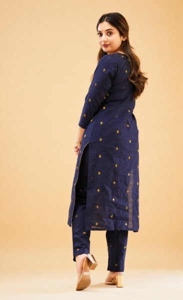 Futuristic Kanchi Cotton stylish Round V neck design Kurti Pant Set with Zari Work for Women  Straight Cut Long Kurtis