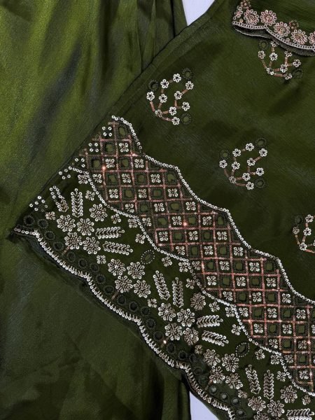 Futuristic Mahendi Green Premium Burbury Kurti Palazzo Set with Embroidered Dupatta Ready To Wear Collection