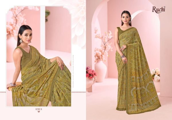 Futuristic Mahendi Green Wholesale Women's Printed Georgette Saree Supplier Georgette Sarees Wholesale