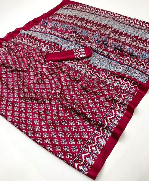 Futuristic Maroon Satin Georgette Saree for Cultural and Festive Occasions Georgette Sarees Wholesale
