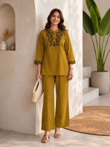 Futuristic Mustard Yellow Festival Special Co Ord Set for Modern Ethnic Fashion Kurtis