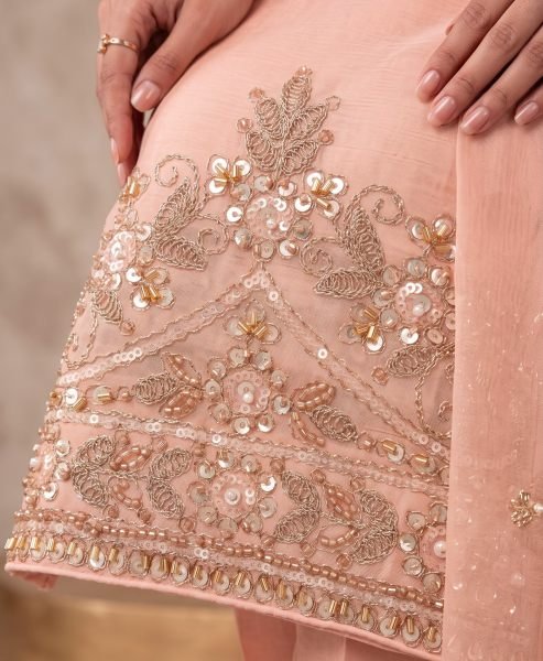 Futuristic Pink Chinnon Embroidered Suit Set with Beads Detailing and Butti Dupatta For Bluk Order Designer Plazzo Salwar Suits Wholesale
