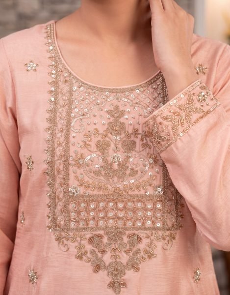 Futuristic Pink Chinnon Embroidered Suit Set with Beads Detailing and Butti Dupatta For Bluk Order Designer Plazzo Salwar Suits Wholesale
