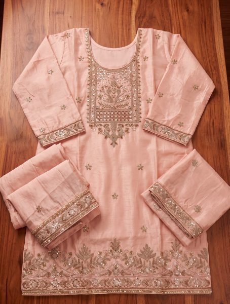 Futuristic Pink Chinnon Embroidered Suit Set with Beads Detailing and Butti Dupatta For Bluk Order Designer Plazzo Salwar Suits Wholesale
