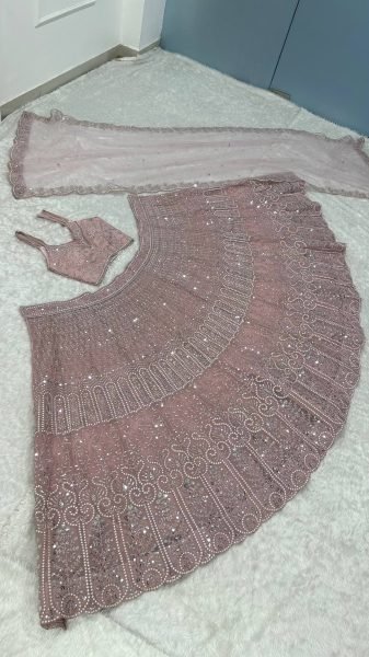Futuristic Pink Faux Georgette Lehenga Choli with Front and Back Embroidered Blouse Designer Lehenga Choli