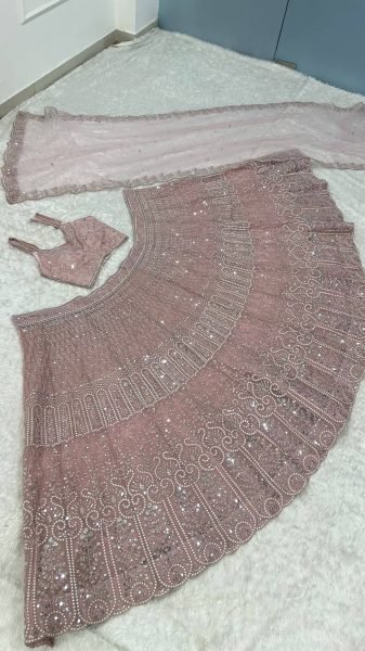 Futuristic Pink Faux Georgette Lehenga Choli with Front and Back Embroidered Blouse Designer Lehenga Choli