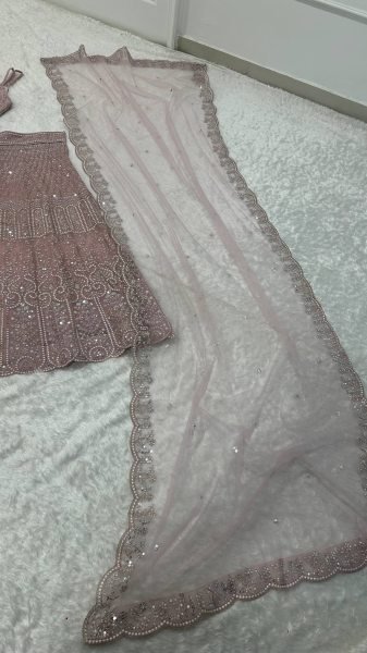 Futuristic Pink Faux Georgette Lehenga Choli with Front and Back Embroidered Blouse Designer Lehenga Choli