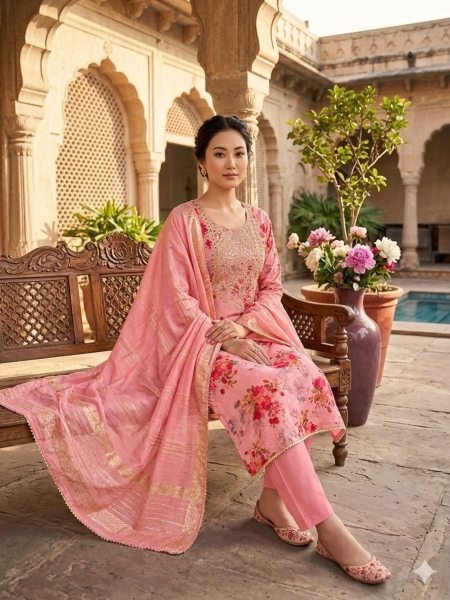 Futuristic Pink Premium Modal Jacquard Dress Material with Stylish Booti and Sequin Work Dress Material 