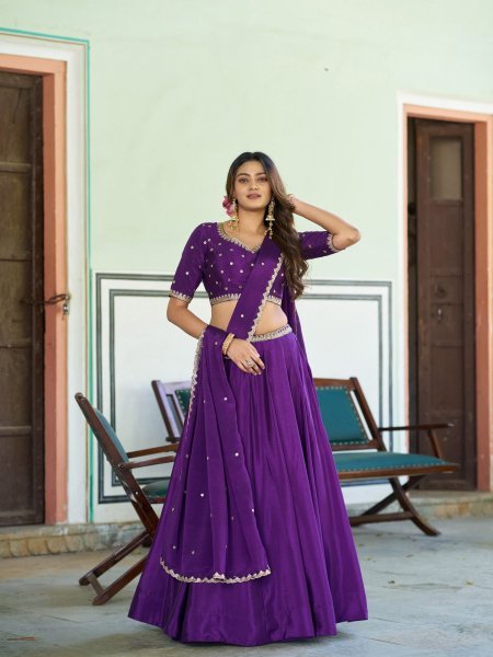 Futuristic Purple Traditional Wedding Lehenga Choli with Sequins and Thread Embroidery 