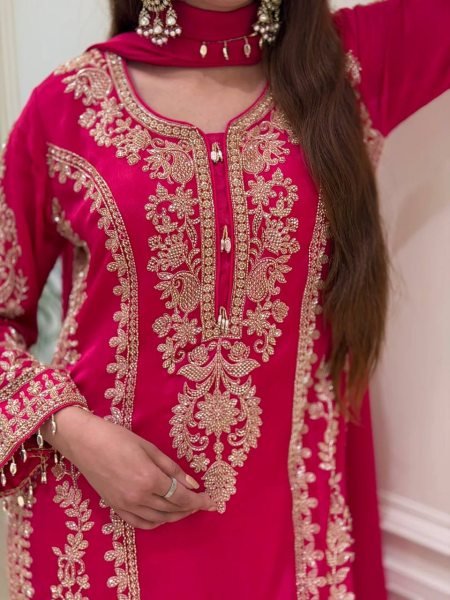 Futuristic Rani Pink Georgette Long Kurti With Embroidery Work For Wholesale Rate Ready To Wear Collection