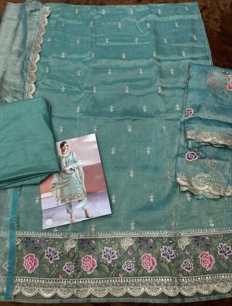 Futuristic Sage Green Gold Silk Suit Set for Wedding and Festive Wear Churidar Salwar Suits Wholesale