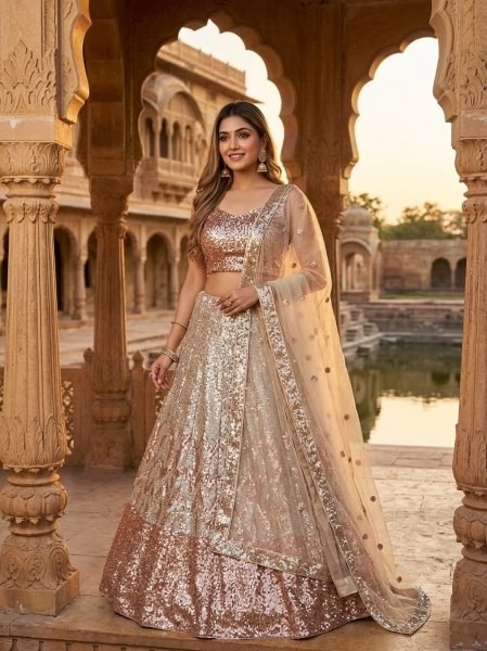 Futuristic Silver Butterfly Soft Net Wedding Lehenga Choli with Heavy Sequins Work Bollywood Lehenga Choli