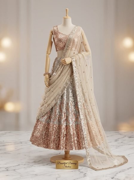 Futuristic Silver Butterfly Soft Net Wedding Lehenga Choli with Heavy Sequins Work Bollywood Lehenga Choli