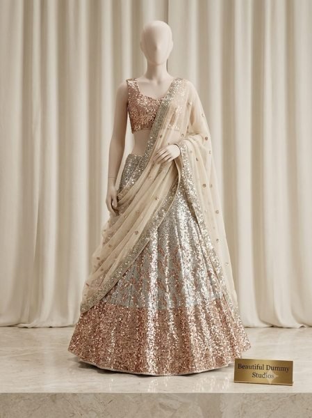 Futuristic Silver Butterfly Soft Net Wedding Lehenga Choli with Heavy Sequins Work Bollywood Lehenga Choli
