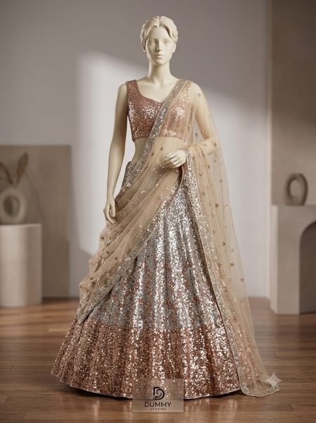 Futuristic Silver Butterfly Soft Net Wedding Lehenga Choli with Heavy Sequins Work Bollywood Lehenga Choli