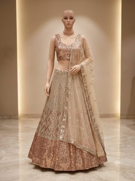 Futuristic Silver Butterfly Soft Net Wedding Lehenga Choli with Heavy Sequins Work Bollywood Lehenga Choli