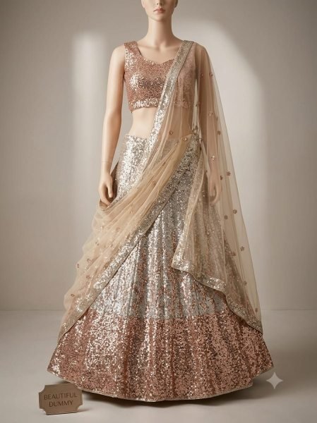 Futuristic Silver Butterfly Soft Net Wedding Lehenga Choli with Heavy Sequins Work Bollywood Lehenga Choli