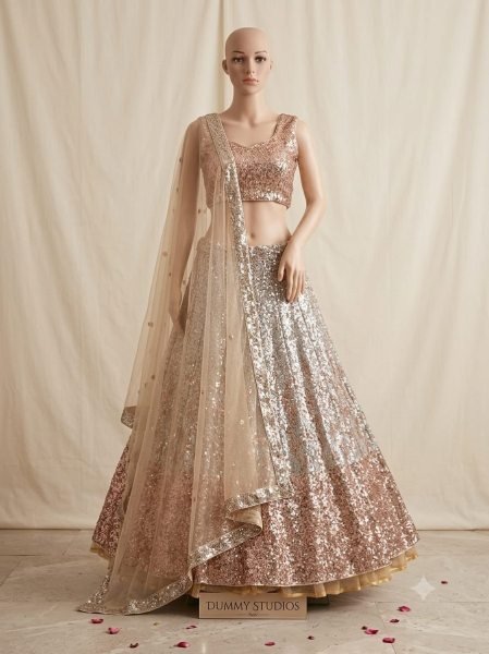 Futuristic Silver Butterfly Soft Net Wedding Lehenga Choli with Heavy Sequins Work Bollywood Lehenga Choli