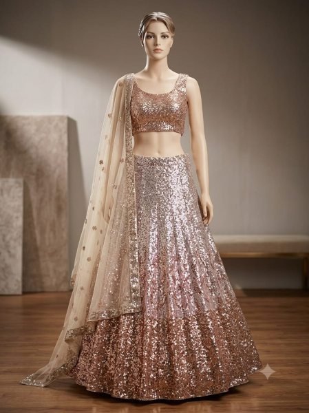 Futuristic Silver Butterfly Soft Net Wedding Lehenga Choli with Heavy Sequins Work Bollywood Lehenga Choli
