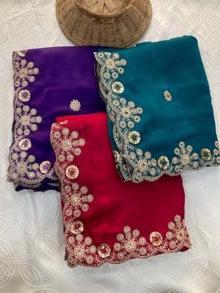 Futuristic Teal Designer Soft Satin Chiffon Saree with Embroidered Border at Wholesale Designer Wedding Sarees Wholesale