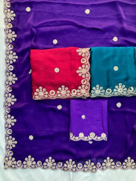 Futuristic Teal Designer Soft Satin Chiffon Saree with Embroidered Border at Wholesale Designer Wedding Sarees Wholesale