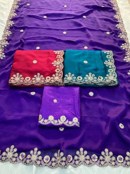 Futuristic Teal Designer Soft Satin Chiffon Saree with Embroidered Border at Wholesale Designer Wedding Sarees Wholesale