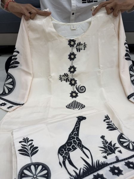 Futuristic White Casual Ethnic Wear Kurta Set with Mirror Work at Manufacturer Price Printed Kurtis