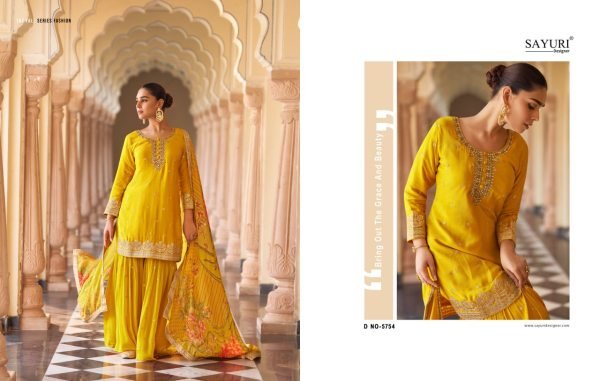Futuristic Yellow Real Chinon Silk 3 Piece Suit with Hand Mirror Sequins and Embroidery at Wholesale Rate Designer Plazzo Salwar Suits Wholesale