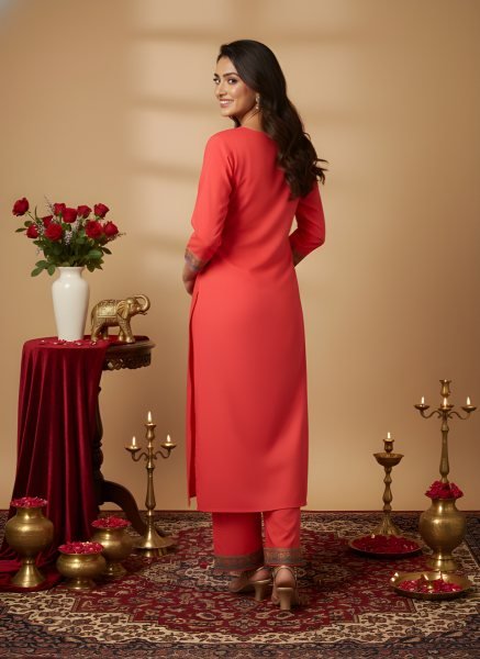 Gajri Orange Cotton Straight Kurti with Ethnic Printed Yoke and Matching Pants  Straight Cut Long Kurtis