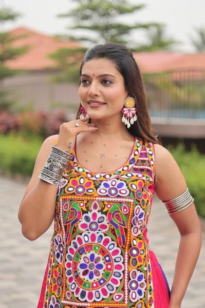 Gamthi Work Navratri Lehenga Choli Multi Color Cotton Traditional Set Navratri Lehnega Choli