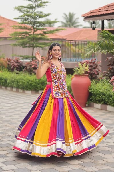 Gamthi Work Navratri Lehenga Choli Multi Color Cotton Traditional Set Navratri Lehnega Choli