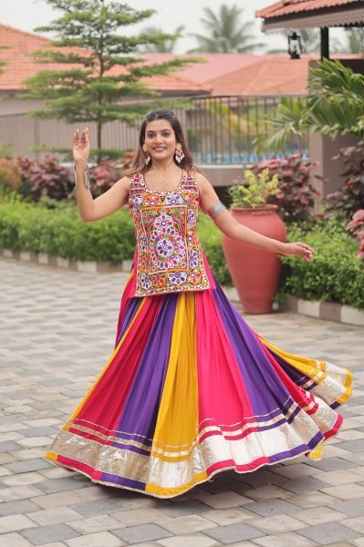 Gamthi Work Navratri Lehenga Choli Multi Color Cotton Traditional Set Navratri Lehnega Choli