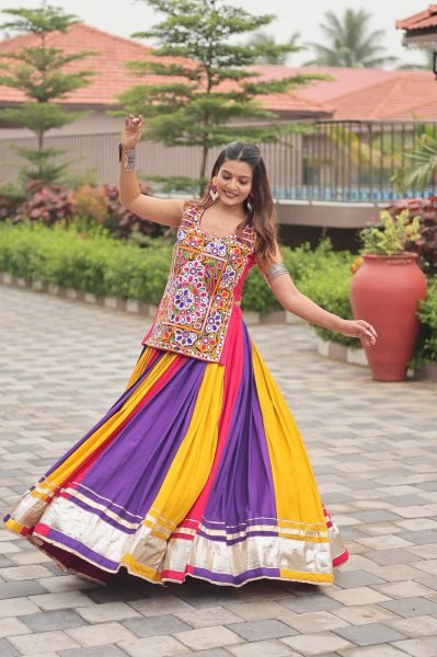 Gamthi Work Navratri Lehenga Choli Multi Color Cotton Traditional Set Navratri Lehnega Choli