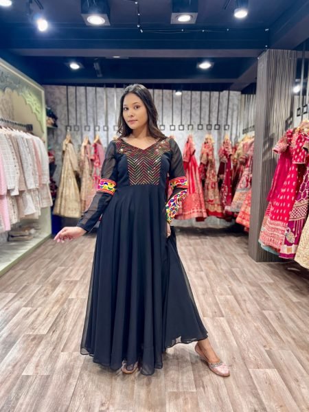 Garba Glam Black Gown Ready Georgette Style with Gamthi Elegance Navratri Lehnega Choli