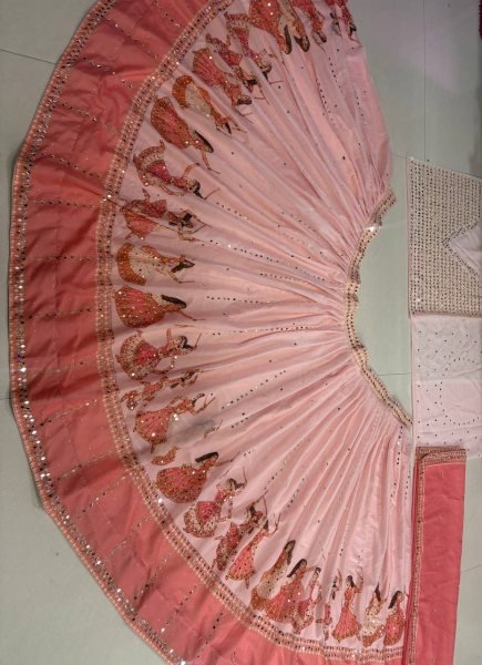 Garba Wear Baby Pink Star Georgette Lehenga Choli with Real Mirror Work at Wholesale Rate Navratri Lehnega Choli