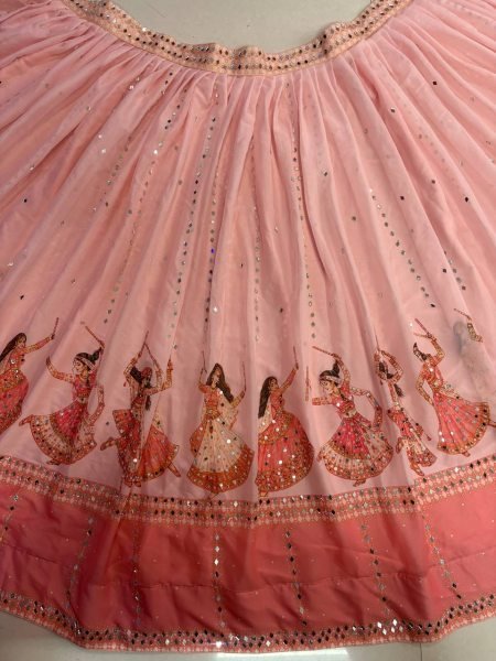 Garba Wear Baby Pink Star Georgette Lehenga Choli with Real Mirror Work at Wholesale Rate Navratri Lehnega Choli
