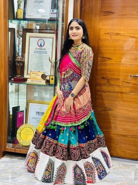 Geeta Rabari Wearing Multi Color Muslin Cotton Printed Navratri Lehenga Choli   Lehenga