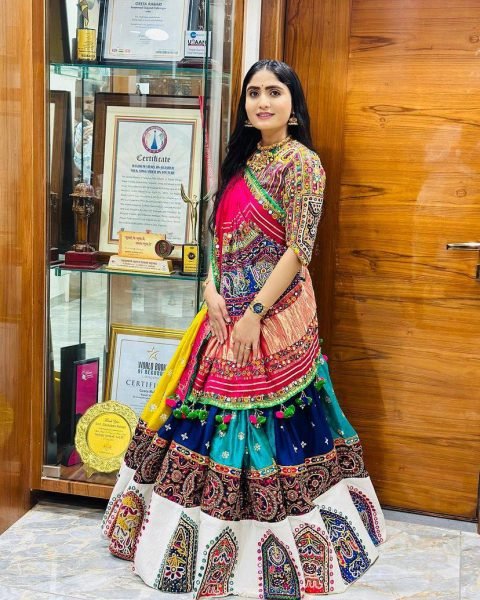 Geeta Rabari Wearing Multi Color Muslin Cotton Printed Navratri Lehenga Choli  Navratri Lehnega Choli