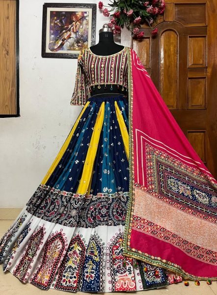 Geeta Rabari Wearing Multi Color Muslin Cotton Printed Navratri Lehenga Choli  Navratri Lehnega Choli