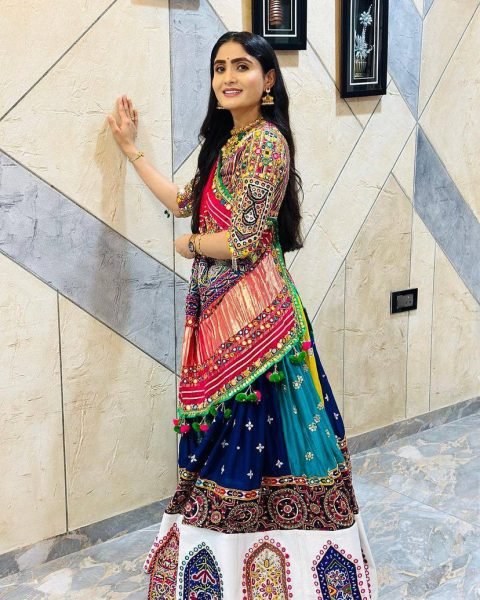 Geeta Rabari Wearing Multi Color Muslin Cotton Printed Navratri Lehenga Choli  Navratri Lehnega Choli