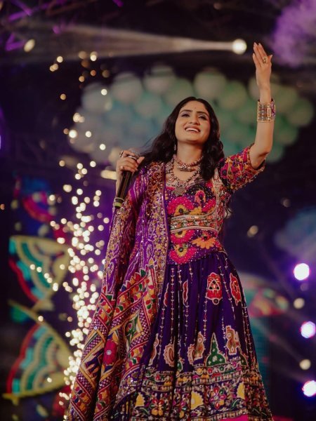  Geeta Rabari Wearing Muslin Cotton Lehenga Choli with Real Mirror Work and Designer Dupatta Navratri Lehnega Choli