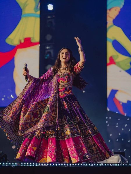  Geeta Rabari Wearing Muslin Cotton Lehenga Choli with Real Mirror Work and Designer Dupatta Navratri Lehnega Choli
