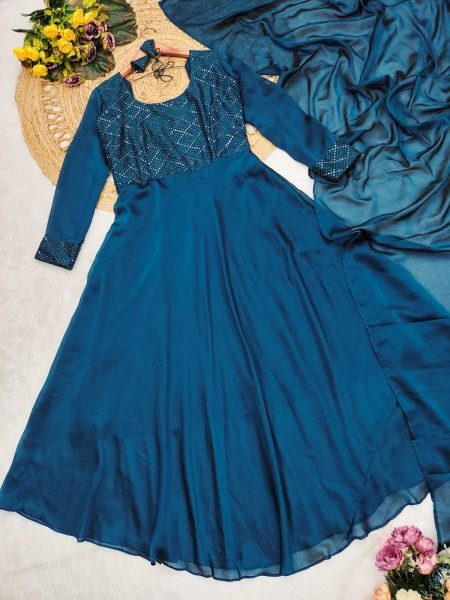 Georgette Anarkali Suit with Dupatta for Festive Wear at Wholesale Rate Embroidery Kurtis 