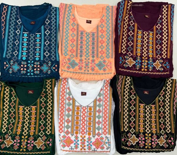 Georgette Butti Heavy Embroidery Short Tops  Printed Kurtis