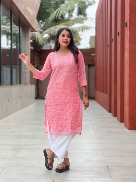  Georgette Chikankari Kurti for Women Festival Collection  Kurtis