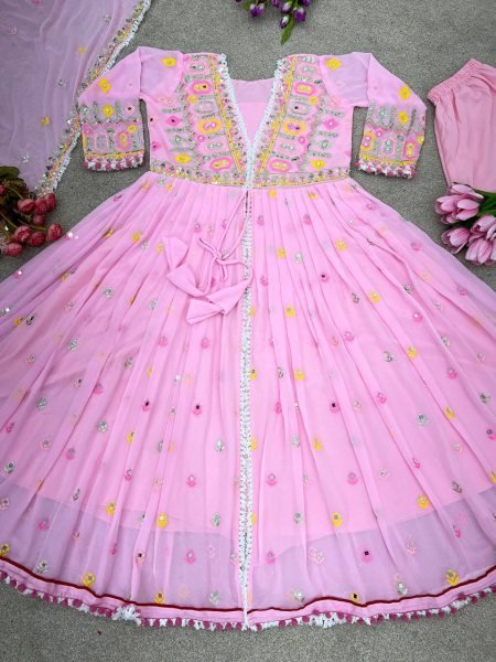 Georgette Embroidered New Designer Party Wear Look New Top Bottom and Dupatta Set Anarkali Kurtis 